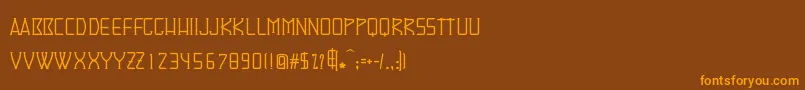 フォントDenominator – オレンジ色の文字が茶色の背景にあります。