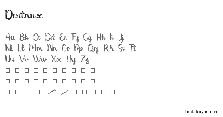 Czcionka Dentanx – alfabet, cyfry, specjalne znaki