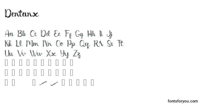 A fonte Dentanx (124945) – alfabeto, números, caracteres especiais