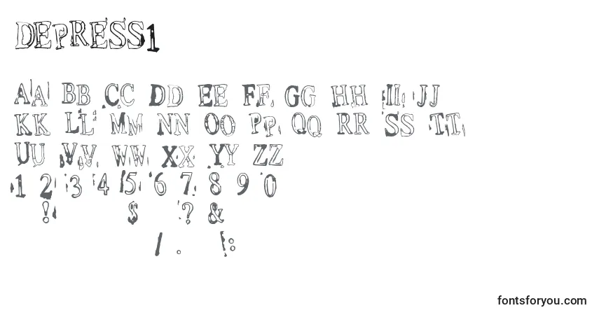 A fonte Depress1   (124950) – alfabeto, números, caracteres especiais
