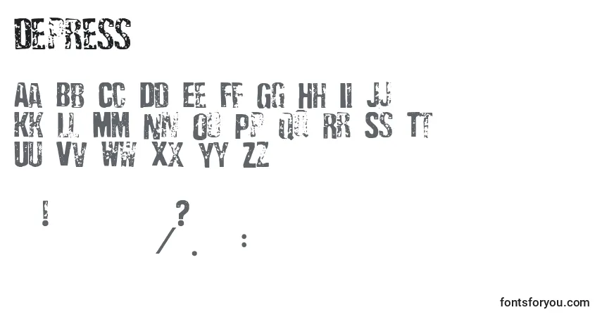 A fonte Depress3      (124952) – alfabeto, números, caracteres especiais
