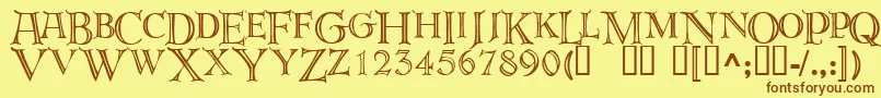 フォントderoos   – 茶色の文字が黄色の背景にあります。