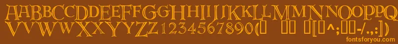 deroos  -Schriftart – Orangefarbene Schriften auf braunem Hintergrund