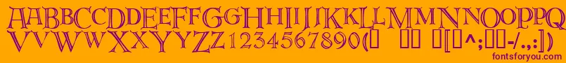 deroos  -Schriftart – Violette Schriften auf orangefarbenem Hintergrund