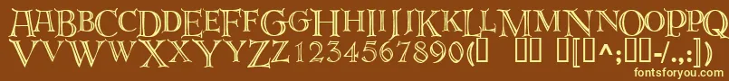 deroos  -fontti – keltaiset fontit ruskealla taustalla