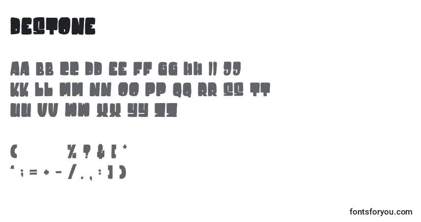 Czcionka Destone – alfabet, cyfry, specjalne znaki