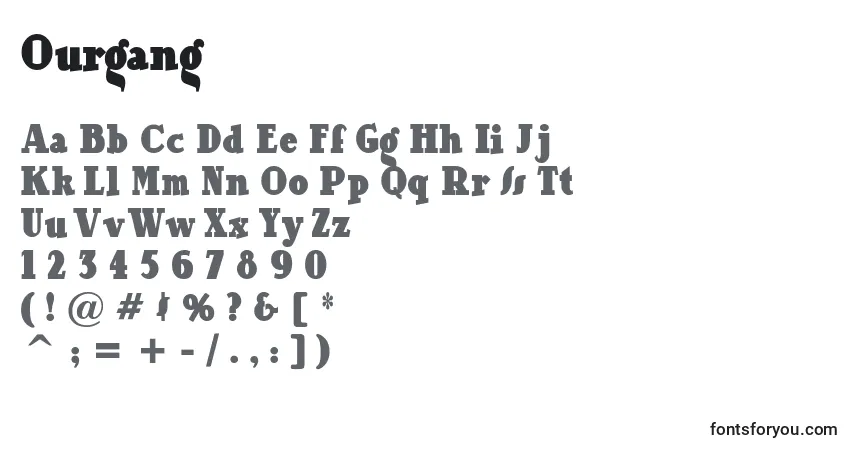 Schriftart Ourgang – Alphabet, Zahlen, spezielle Symbole