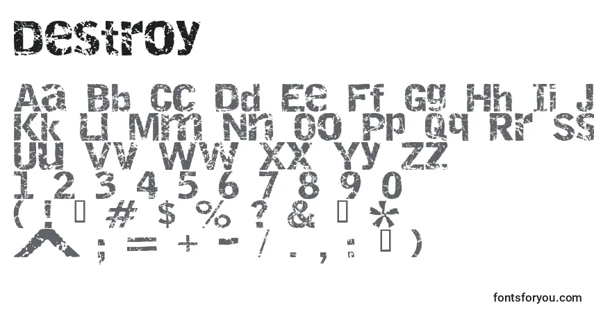 A fonte Destroy (124970) – alfabeto, números, caracteres especiais