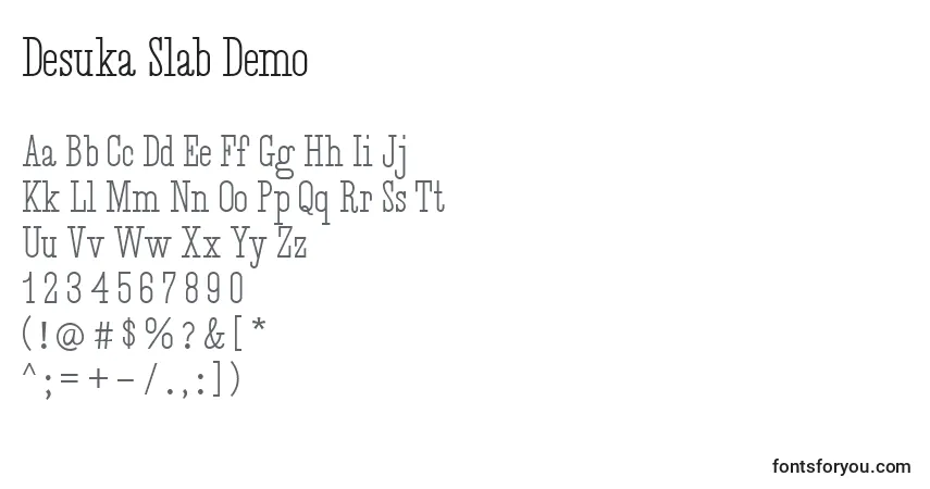 Schriftart Desuka Slab Demo – Alphabet, Zahlen, spezielle Symbole