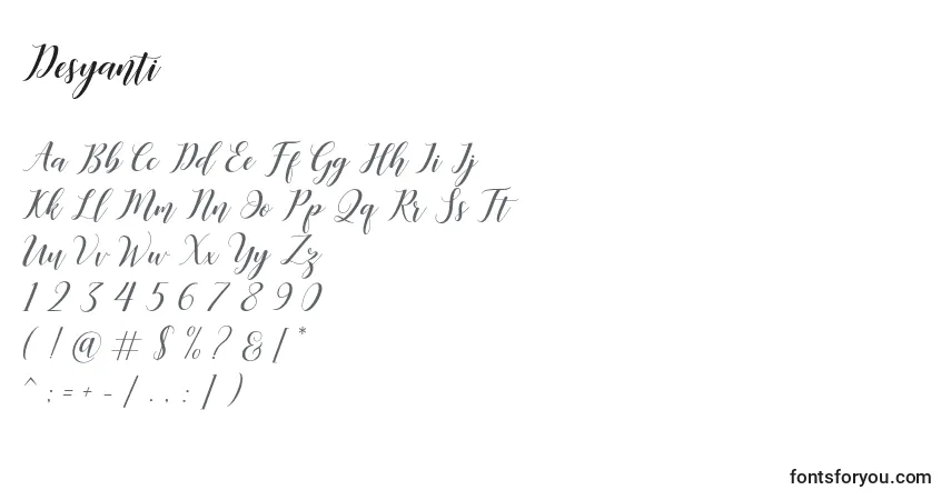 Czcionka Desyanti – alfabet, cyfry, specjalne znaki