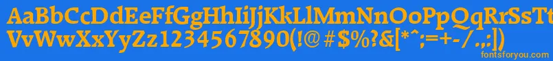 フォントRaleighserialBold – オレンジ色の文字が青い背景にあります。