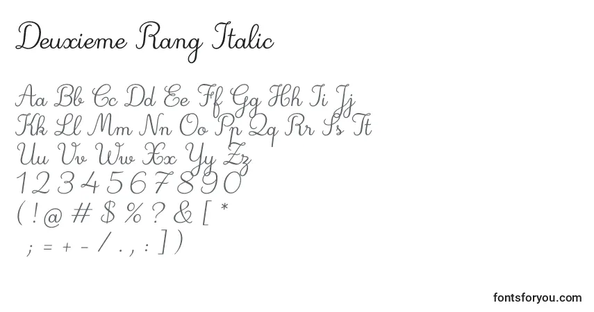 Шрифт Deuxieme Rang Italic – алфавит, цифры, специальные символы