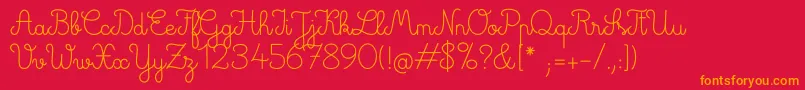 Deuxieme Rang Original-Schriftart – Orangefarbene Schriften auf rotem Hintergrund