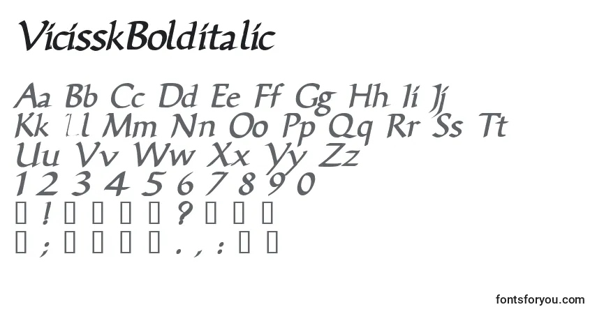 Schriftart VicisskBolditalic – Alphabet, Zahlen, spezielle Symbole