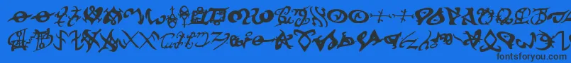 devilstongue-Schriftart – Schwarze Schriften auf blauem Hintergrund