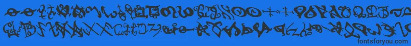 devilstongueleft-Schriftart – Schwarze Schriften auf blauem Hintergrund