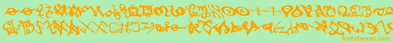 devilstongueleft-Schriftart – Orangefarbene Schriften auf grünem Hintergrund