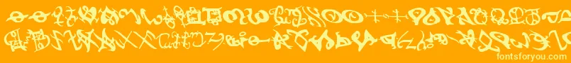 devilstongueleft-Schriftart – Gelbe Schriften auf orangefarbenem Hintergrund