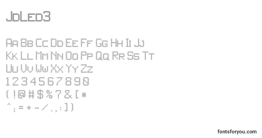 characters of jdled3 font, letter of jdled3 font, alphabet of  jdled3 font