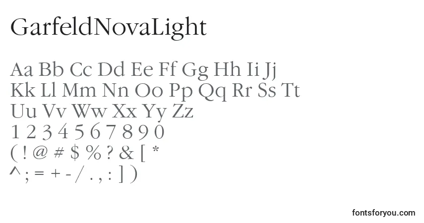 characters of garfeldnovalight font, letter of garfeldnovalight font, alphabet of  garfeldnovalight font
