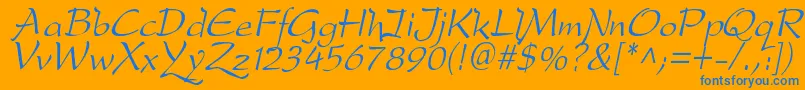 dfdro  i-Schriftart – Blaue Schriften auf orangefarbenem Hintergrund