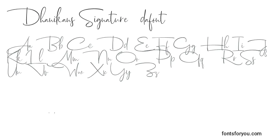 Czcionka Dhanikans Signature 2 dafont – alfabet, cyfry, specjalne znaki