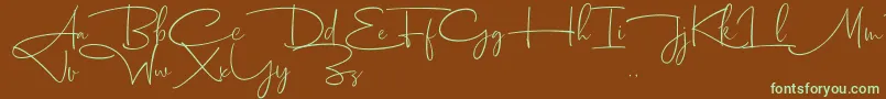 フォントDhanikans Signature 2 dafont – 緑色の文字が茶色の背景にあります。