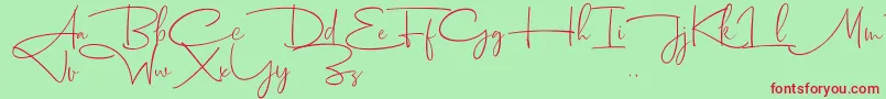 フォントDhanikans Signature 2 dafont – 赤い文字の緑の背景