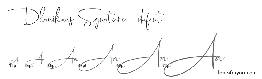 Größen der Schriftart Dhanikans Signature 2 dafont