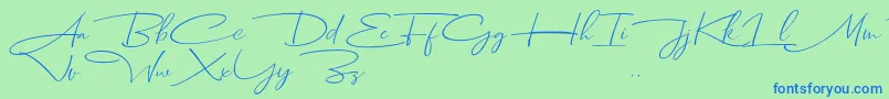 Fonte Dhanikans Signature Italic dafont – fontes azuis em um fundo verde