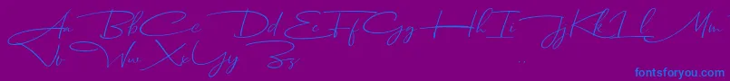 Fonte Dhanikans Signature Italic dafont – fontes azuis em um fundo violeta