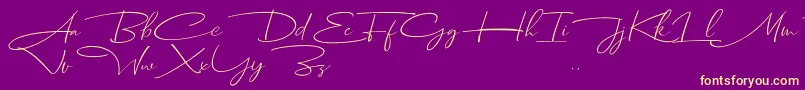 Fonte Dhanikans Signature Italic dafont – fontes amarelas em um fundo roxo