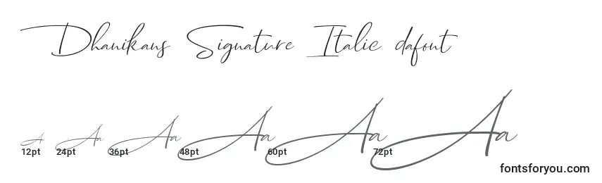 Rozmiary czcionki Dhanikans Signature Italic dafont