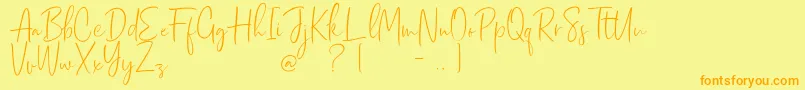 Dhanikans Signature regular-Schriftart – Orangefarbene Schriften auf gelbem Hintergrund