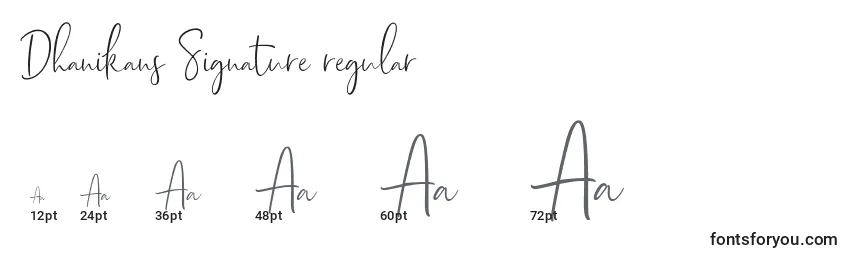 Размеры шрифта Dhanikans Signature regular