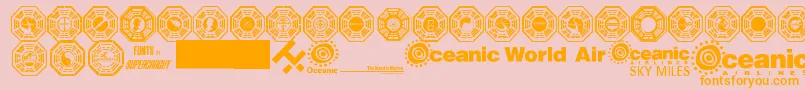 Dharma Initiative Logos-Schriftart – Orangefarbene Schriften auf rosa Hintergrund