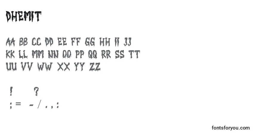 Schriftart DHEMIT – Alphabet, Zahlen, spezielle Symbole