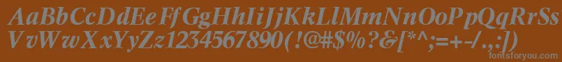 InformaticssskBoldItalic-fontti – harmaat kirjasimet ruskealla taustalla