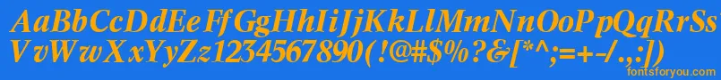 InformaticssskBoldItalic-Schriftart – Orangefarbene Schriften auf blauem Hintergrund
