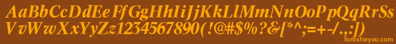 InformaticssskBoldItalic-Schriftart – Orangefarbene Schriften auf braunem Hintergrund
