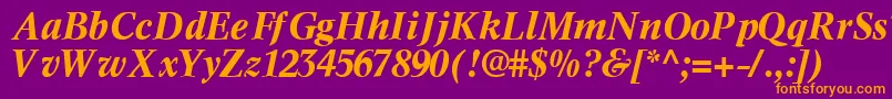 InformaticssskBoldItalic-fontti – oranssit fontit violetilla taustalla