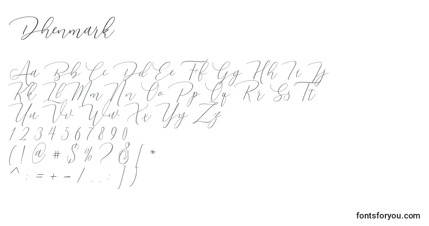 Schriftart Dhenmark – Alphabet, Zahlen, spezielle Symbole
