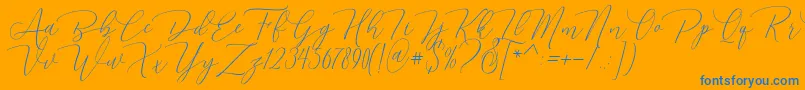 Dhenmark-Schriftart – Blaue Schriften auf orangefarbenem Hintergrund