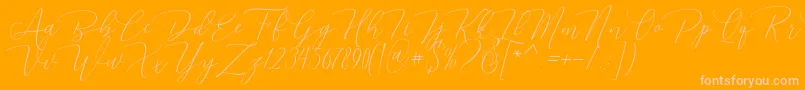 Dhenmark-Schriftart – Rosa Schriften auf orangefarbenem Hintergrund