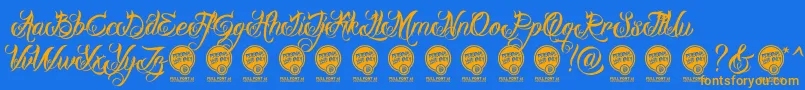 DHF Milestone Script DEMO Font – Orange Fonts on Blue Background