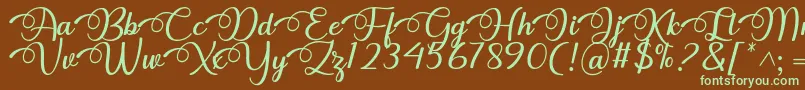 フォントDhitha Font by 7NTypes – 緑色の文字が茶色の背景にあります。