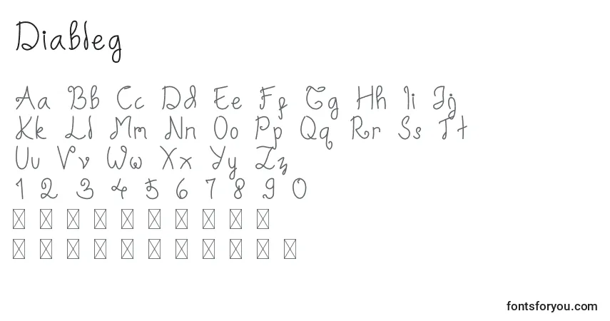 Schriftart Diableg – Alphabet, Zahlen, spezielle Symbole