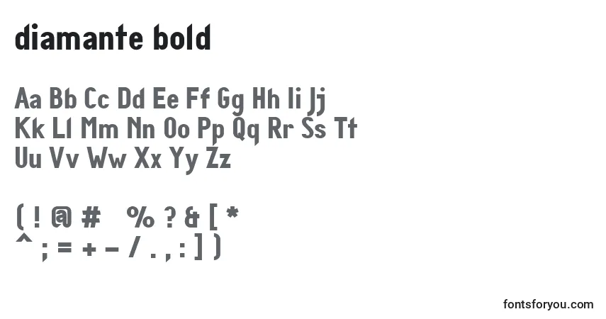 Diamante bold-fontti – aakkoset, numerot, erikoismerkit
