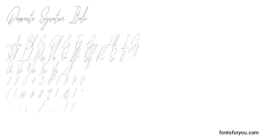 Шрифт Diamante Signature Italic   – алфавит, цифры, специальные символы