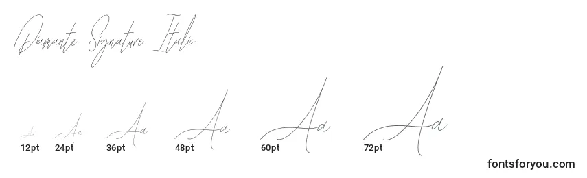 Размеры шрифта Diamante Signature Italic  